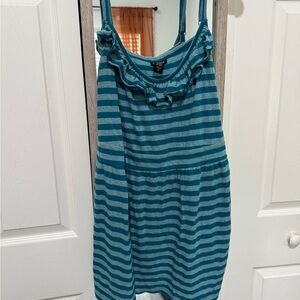 Teal Striped Sleeveless Dress